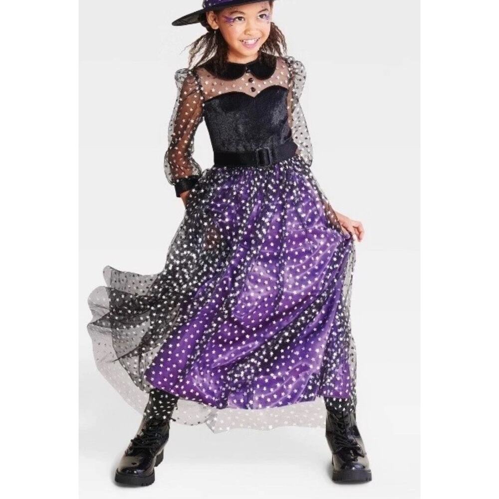 Kid's Light Up Starlight Witch Halloween Costume Dress Girl's 10-12 Large No Hat